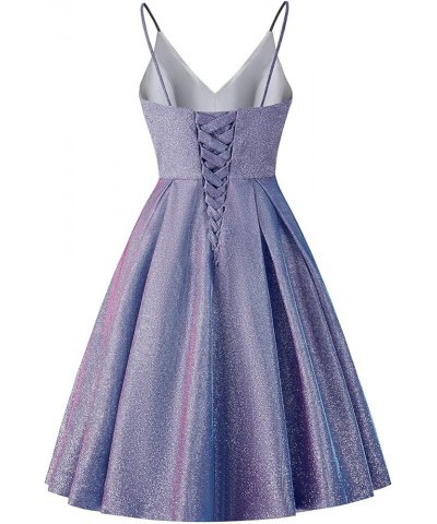 Spaghetti Straps Homecoming Dresses Short Glitter Formal Prom Dress for Women with Pockets Lavender $31.79 Dresses