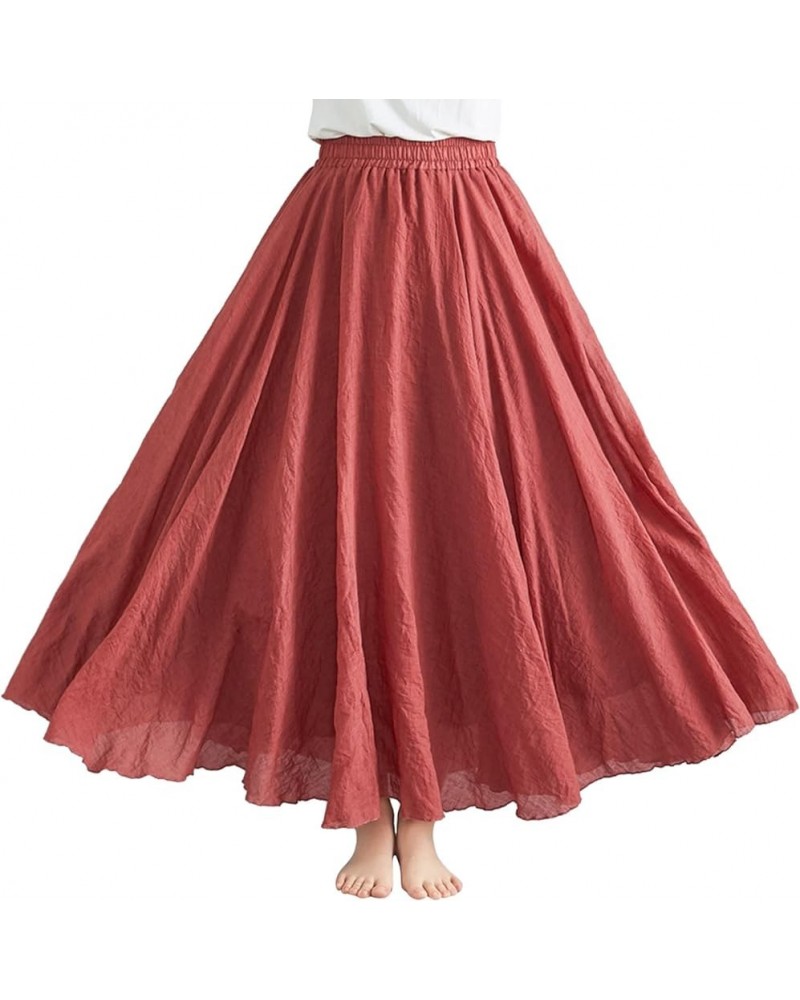 Women's Solid Color Half Skirt Elastic High Waist A Line Skirt Long Large Swing Skirt Peplum H Maxi Skirt for Girls Red $13.1...