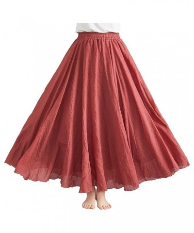 Women's Solid Color Half Skirt Elastic High Waist A Line Skirt Long Large Swing Skirt Peplum H Maxi Skirt for Girls Red $13.1...