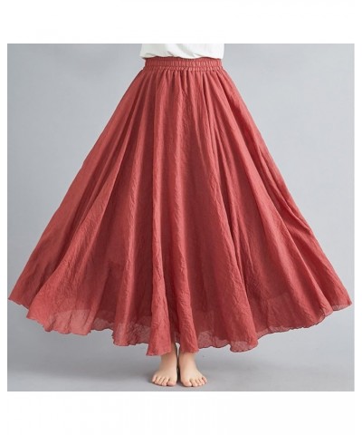 Women's Solid Color Half Skirt Elastic High Waist A Line Skirt Long Large Swing Skirt Peplum H Maxi Skirt for Girls Red $13.1...