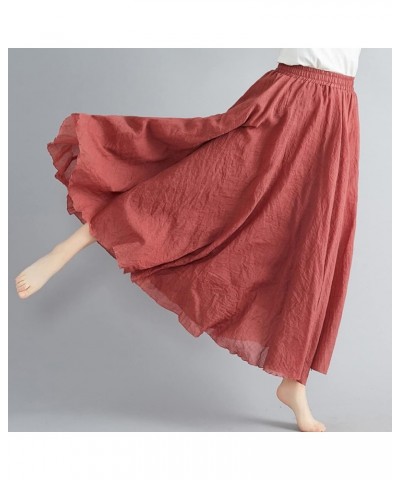 Women's Solid Color Half Skirt Elastic High Waist A Line Skirt Long Large Swing Skirt Peplum H Maxi Skirt for Girls Red $13.1...