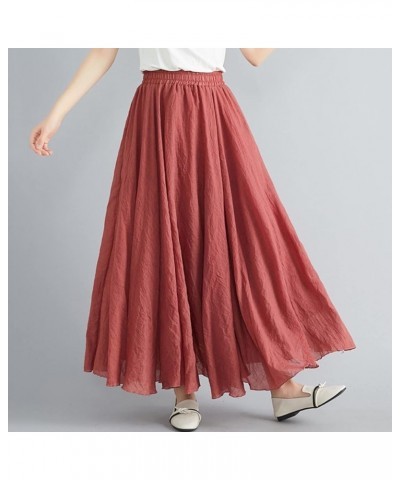 Women's Solid Color Half Skirt Elastic High Waist A Line Skirt Long Large Swing Skirt Peplum H Maxi Skirt for Girls Red $13.1...