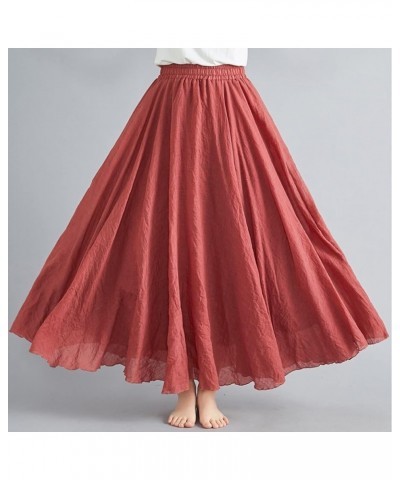 Women's Solid Color Half Skirt Elastic High Waist A Line Skirt Long Large Swing Skirt Peplum H Maxi Skirt for Girls Red $13.1...