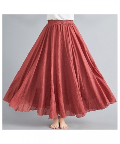 Women's Solid Color Half Skirt Elastic High Waist A Line Skirt Long Large Swing Skirt Peplum H Maxi Skirt for Girls Red $13.1...