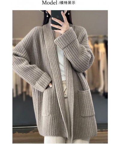 Womens Long Sleeve Cardigan, Open Front Oversized Knitted Sweater Coat, Casual Lapel Warm Overcoat with Pockets (Brown) $15.0...