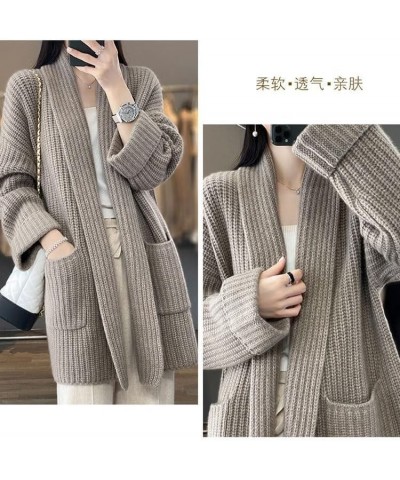 Womens Long Sleeve Cardigan, Open Front Oversized Knitted Sweater Coat, Casual Lapel Warm Overcoat with Pockets (Brown) $15.0...