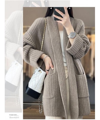 Womens Long Sleeve Cardigan, Open Front Oversized Knitted Sweater Coat, Casual Lapel Warm Overcoat with Pockets (Brown) $15.0...