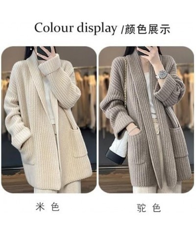 Womens Long Sleeve Cardigan, Open Front Oversized Knitted Sweater Coat, Casual Lapel Warm Overcoat with Pockets (Brown) $15.0...