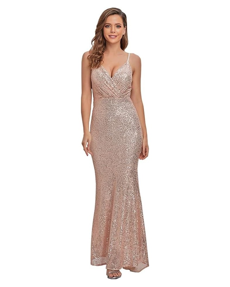 Women Sequin Bridesmaid Dress Sleeveless Maxi Evening Prom Dresses Gold $28.06 Dresses