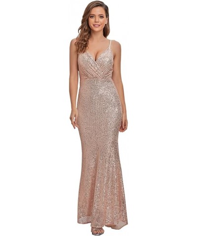 Women Sequin Bridesmaid Dress Sleeveless Maxi Evening Prom Dresses Gold $28.06 Dresses