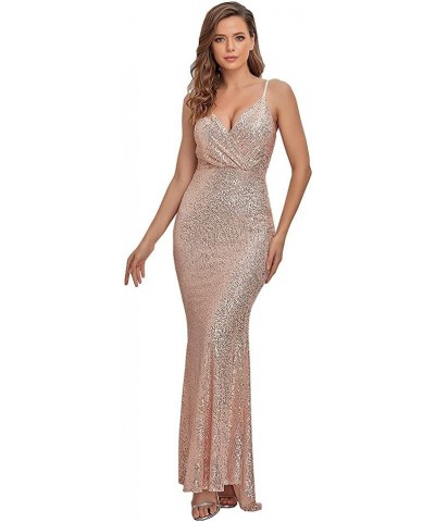 Women Sequin Bridesmaid Dress Sleeveless Maxi Evening Prom Dresses Gold $28.06 Dresses