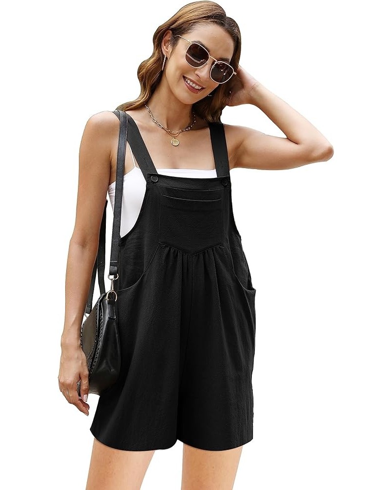 Summer Women's Cotton Linen Overall Short Casual Wide Leg Rompers Jumpsuits with Pockets Black $15.45 Overalls