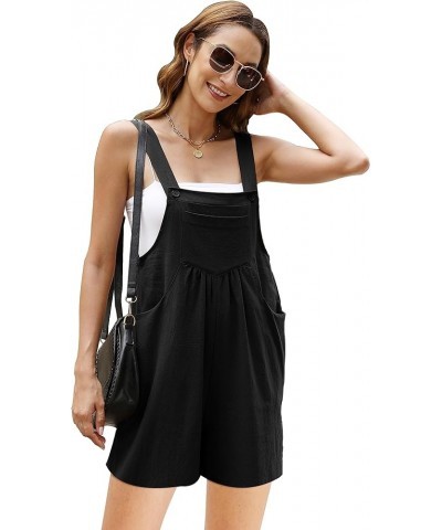 Summer Women's Cotton Linen Overall Short Casual Wide Leg Rompers Jumpsuits with Pockets Black $15.45 Overalls