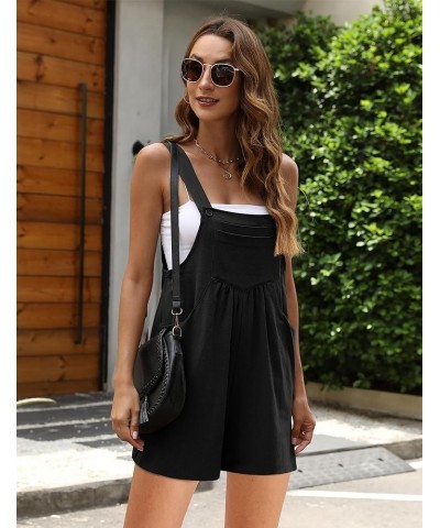 Summer Women's Cotton Linen Overall Short Casual Wide Leg Rompers Jumpsuits with Pockets Black $15.45 Overalls