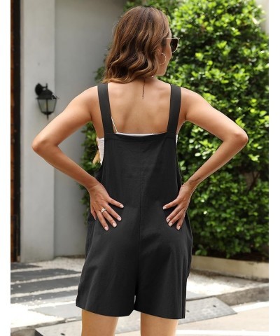 Summer Women's Cotton Linen Overall Short Casual Wide Leg Rompers Jumpsuits with Pockets Black $15.45 Overalls