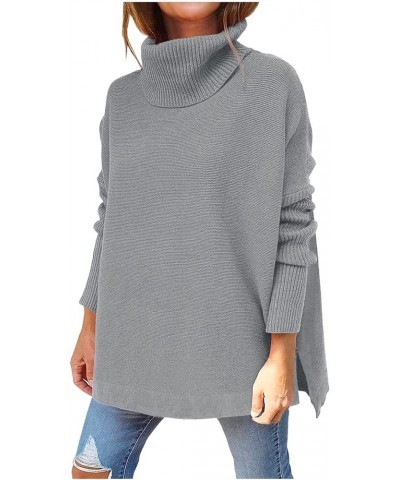 Womens Turtleneck Oversized Sweater 2023 Trendy Oversized Long Sleeve Hem Casual Tunic Pullover Sweater Knit Tops A7-grey $10...