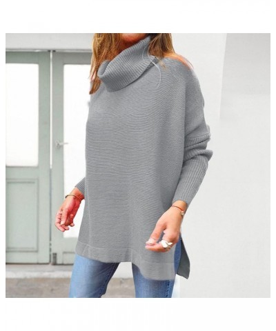 Womens Turtleneck Oversized Sweater 2023 Trendy Oversized Long Sleeve Hem Casual Tunic Pullover Sweater Knit Tops A7-grey $10...