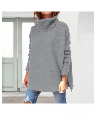 Womens Turtleneck Oversized Sweater 2023 Trendy Oversized Long Sleeve Hem Casual Tunic Pullover Sweater Knit Tops A7-grey $10...