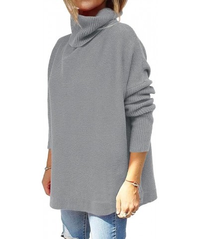 Womens Turtleneck Oversized Sweater 2023 Trendy Oversized Long Sleeve Hem Casual Tunic Pullover Sweater Knit Tops A7-grey $10...