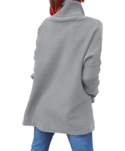 Womens Turtleneck Oversized Sweater 2023 Trendy Oversized Long Sleeve Hem Casual Tunic Pullover Sweater Knit Tops A7-grey $10...