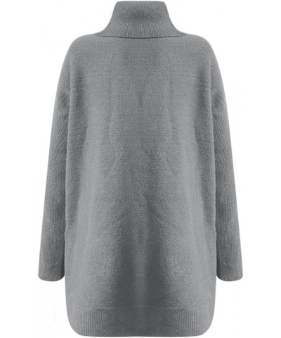 Womens Turtleneck Oversized Sweater 2023 Trendy Oversized Long Sleeve Hem Casual Tunic Pullover Sweater Knit Tops A7-grey $10...