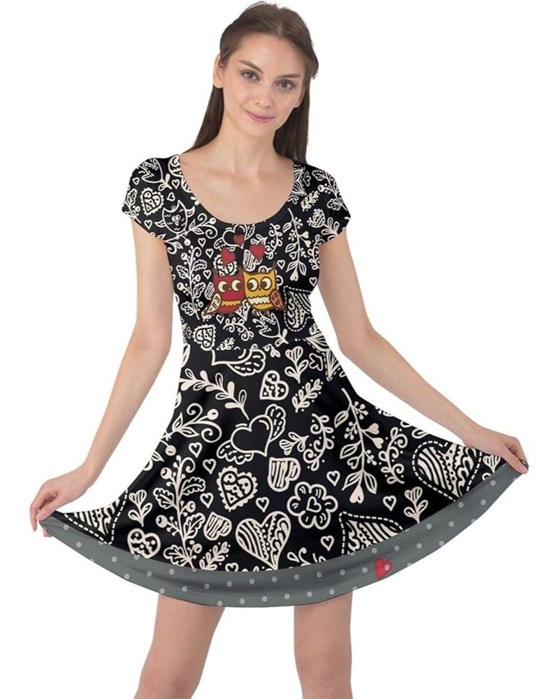 Womens Cute Pink Valentine Day Love Heart Pattern Short Sleeve Skater Dress, XS-5XL Flowers Black $12.90 Dresses