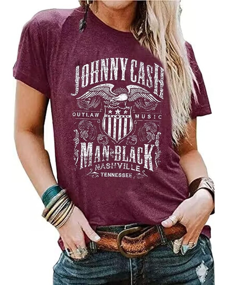 Women's Country Music Shirt Vintage Letters Graphic Music City Tshirt Tops Music Lovers Summer Vacation Shirt Tee Purple $11....