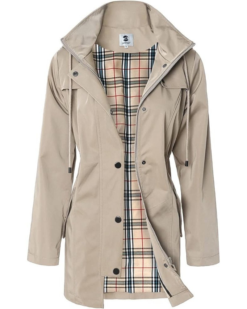 Women's Long Hooded Rain Jacket Outdoor Raincoat Windbreaker Large Khaki $32.47 Coats