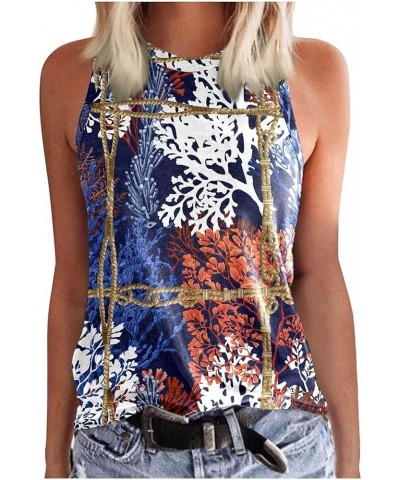 Women's Summer Tops Casual CuteTop Colorful Print Block Halter Top Stylish Casual Tank Tops Fairy Y2K Vintage Dark Blue $9.34...