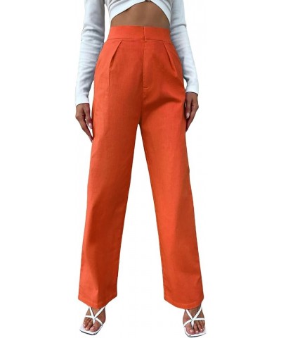 Women's Casual High Waisted Straight Leg Pants with Pockets Orange $12.00 Pants