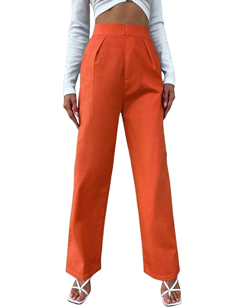 Women's Casual High Waisted Straight Leg Pants with Pockets Orange $12.00 Pants