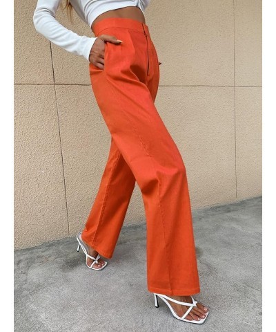 Women's Casual High Waisted Straight Leg Pants with Pockets Orange $12.00 Pants