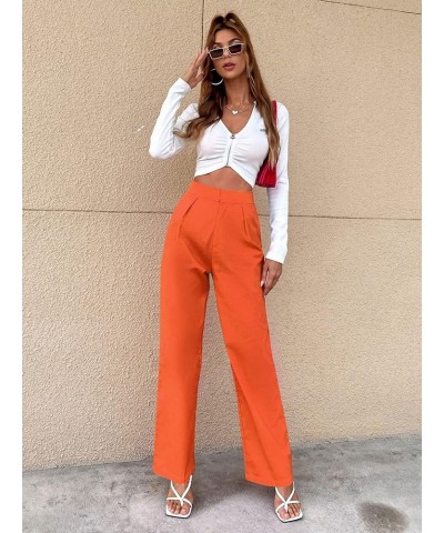 Women's Casual High Waisted Straight Leg Pants with Pockets Orange $12.00 Pants