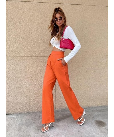 Women's Casual High Waisted Straight Leg Pants with Pockets Orange $12.00 Pants