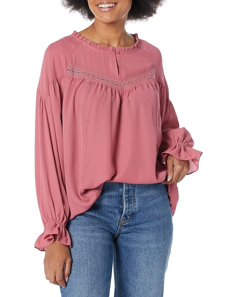 Women's Solid Crepe Peasant Style Blouse Mauvewood $8.07 Blouses