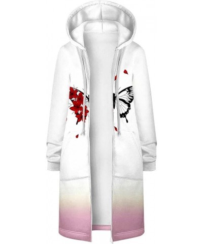 Hooded Cardigan For Women Fashion Casual Print Long Jacket Drawstring Knee Length Sweatshirts Long Sleeve Zip Up Coats 16-pin...