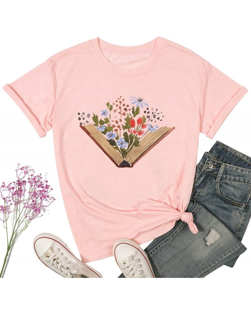 Book Lovers T-Shirt Women Funny Wildflowers Book Reading Shirt Cute Book Lover Gift Shirts Teacher Short Sleeve Tee Tops Pink...