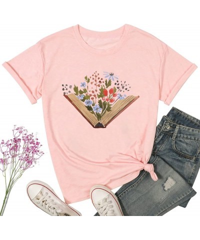 Book Lovers T-Shirt Women Funny Wildflowers Book Reading Shirt Cute Book Lover Gift Shirts Teacher Short Sleeve Tee Tops Pink...