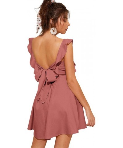 Women's Cute Tie Back Ruffle Strap A Line Fit and Flare Flowy Short Dress Dusty Pink $11.75 Dresses