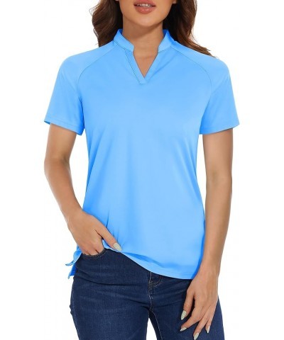 Women's Golf Polo Shirts V-Neck UPF 50+ Casual T-Shirts Quick Dry Short Sleeve Collarless Shirts Blue $16.49 Shirts