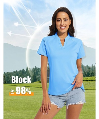 Women's Golf Polo Shirts V-Neck UPF 50+ Casual T-Shirts Quick Dry Short Sleeve Collarless Shirts Blue $16.49 Shirts