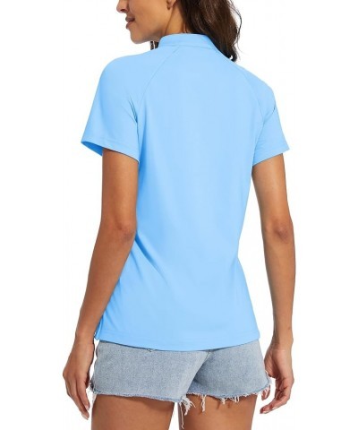 Women's Golf Polo Shirts V-Neck UPF 50+ Casual T-Shirts Quick Dry Short Sleeve Collarless Shirts Blue $16.49 Shirts