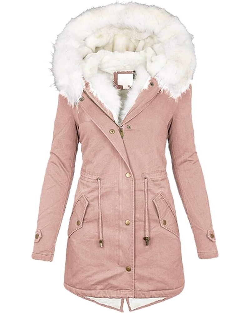 Womens Winter Long Warm Coat Outdoor Zipper Comfort Down Overcoats Thicken Padded Outwear Hoody 01-pink $33.01 Jackets