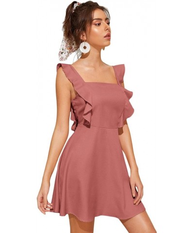 Women's Cute Tie Back Ruffle Strap A Line Fit and Flare Flowy Short Dress Dusty Pink $11.75 Dresses