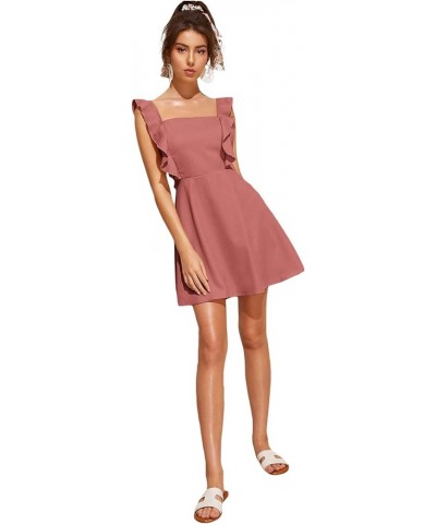 Women's Cute Tie Back Ruffle Strap A Line Fit and Flare Flowy Short Dress Dusty Pink $11.75 Dresses