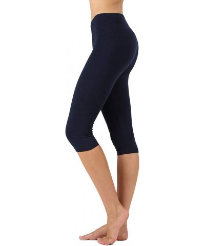 Womens High Waist Basic Solid Cotton Soft Capri Leggings Navy $11.31 Leggings