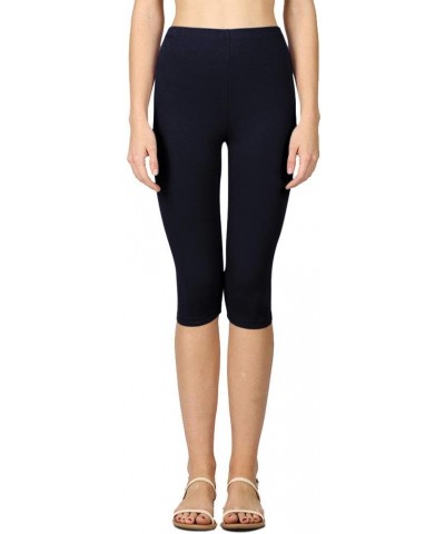 Womens High Waist Basic Solid Cotton Soft Capri Leggings Navy $11.31 Leggings