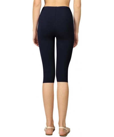 Womens High Waist Basic Solid Cotton Soft Capri Leggings Navy $11.31 Leggings