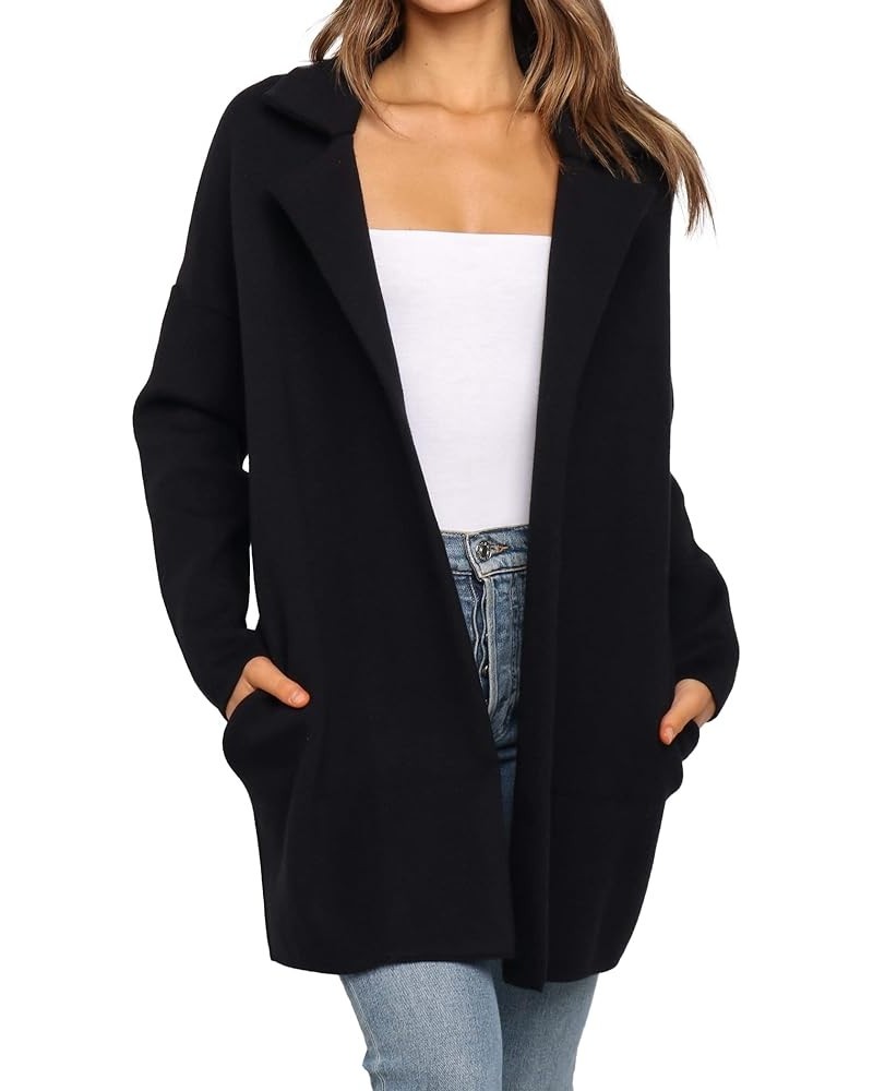 Cozy Coatigan for Women Casual Lapel Long Sleeve Midi Long Blazer Coat with Pockets Black $19.74 Blazers