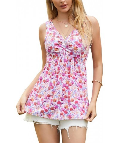 Women's Summer Bamboo Loose Fit Sleeveless Tops V Neck Floral Babydoll Tank Tops F6-elated $15.11 Tanks